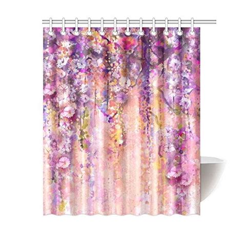 Artjia Spring Floral Shower Curtain Purple Wisteria Flowers Tree