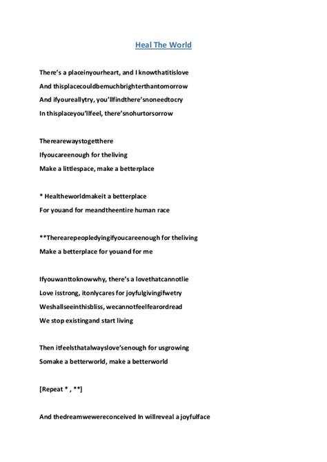 Arti dari lagu heal the world. Heal The World
