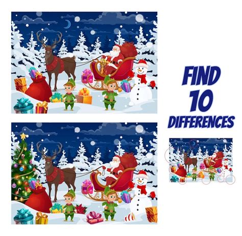 Premium Vector Christmas Find Differences Game And Color For Children