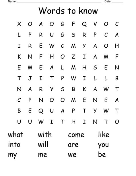 Words To Know Word Search Wordmint
