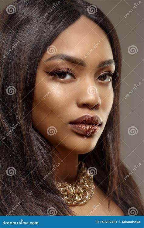Beauty Black Skin Woman African Ethnic Female Face Young African American Model With Long Hair