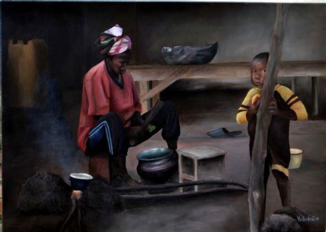 Find decorations, cupcake flags, ca. Valentin Gheorghe - Africa village- Oil - Painting entry ...