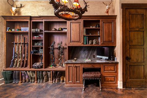 The building had a nice interior and garden but from the road no curb appeal, no swagger. Rustic - Modern Hunting Lodge Gun Room / Laundry Room ...
