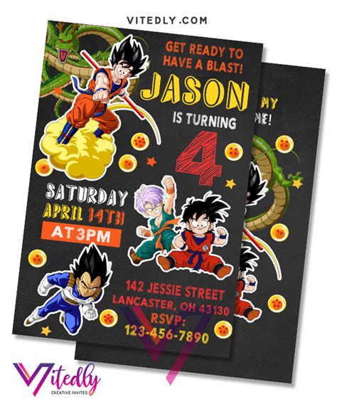 Dragon Ball Z Birthday Invitation With Free Thank You Card Dragon Ball