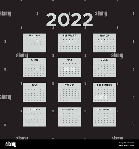 Simple Editable 2022 сalendar Design 2022 Calendar Vector Template