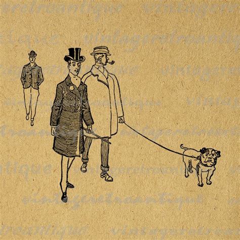 Walking A Bulldog Graphic Printable Digital Dog Download Image Antique