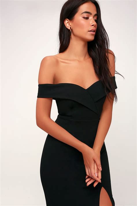 Classic Glam Black Off The Shoulder Bodycon Dress Chic Black Dress