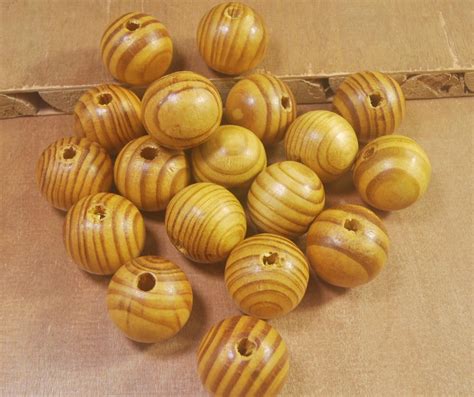 Pine Wood Beads Dyed Brown Wood Round Beads 25 Mm Wooden Beads Pack