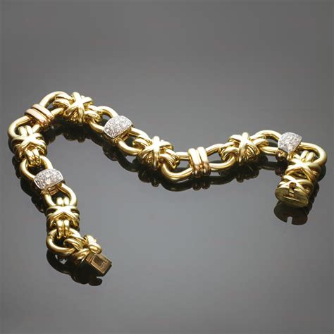 Italy 18k Yellow Link Gold Diamond Bracelet Mtsj11239