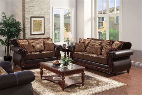 Franklin Dark Brown Fabric And Leatherette Living Room Set From