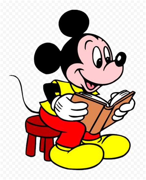 Mickey Mouse Sitting On Red Stool Reading Book Png Citypng