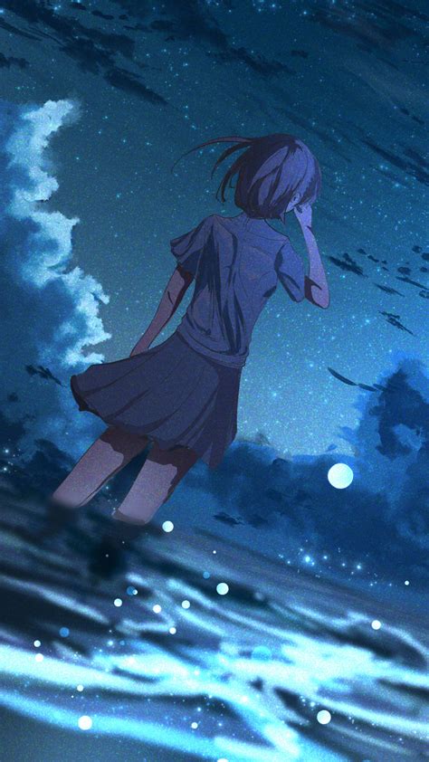 1080x1920 Anime Girl In Half Moon Night 4k Iphone 7 6s 6