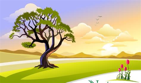 Free Download Cartoon Nature Background In Eps Format Including Moutain
