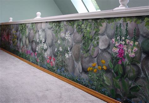 River Rock Garden Wall Mural Painted On Interior Balcony Wall