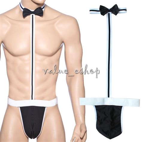 Men Sexy Collared Borat Bodysuit Mankini Thong Underwear Waiter Costume Lingerie Ebay