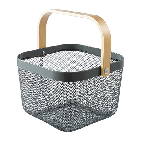 Multi Color Metal Mesh Basket Supermarket Shopping Basket Wooden Handle