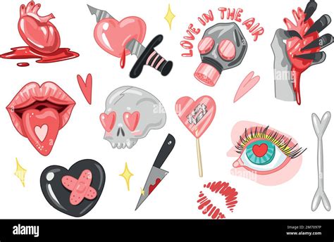 Set Creepy Valentine Clipart Spooky Valentine Pastel Goth Digital Stickers Alternative