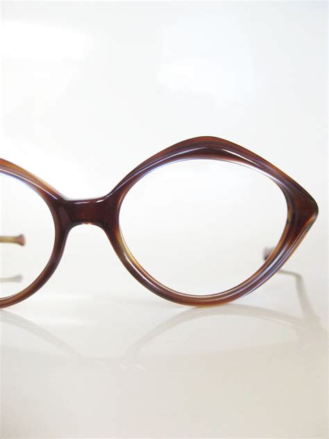 Vintage Mod 1960s Eyeglasses Sunglasses Tortoiseshell Brown Blue Detail 60s Mad Men Chic Indie