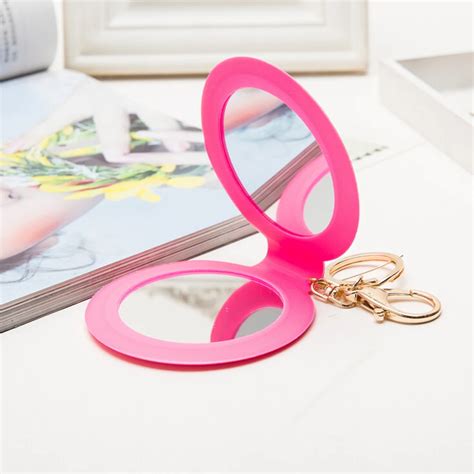 Portable Key Chain Keyring Cosmetic Compact Mirrors Double Dual Sides Frame Girl Mini Pu Leather