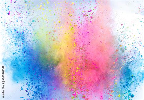 Colored Powder Explosion On White Background Freeze Motion Stock