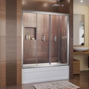 The clear, clean glass allows you to see through to the shower the bathtub is also near the toilet, so a swinging door would not work. DreamLine Butterfly 57-1/2 to 59 in. x 58 in. Framed Bi ...