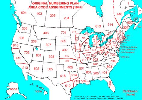 Map Of Original Area Code Assignments By LincMad After Bell Telephone Magazine Winter