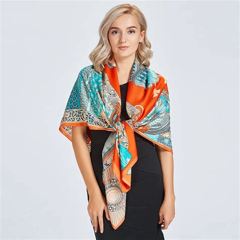 Women Square Scarves Wraps Autumn Winter Luxury Large Satin Silk Scarf