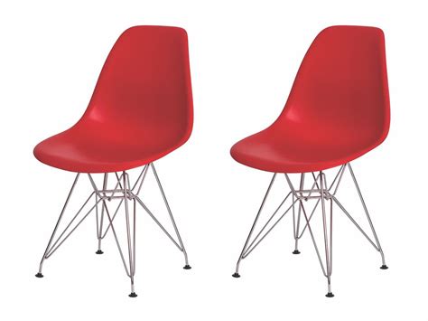 Kit Cadeiras De Jantar Charles Eames Eiffel Vermelha Base De Aço Cromada Loja de Cadeiras