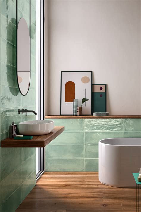 Piastrella Intinta Giada 20X60 Lucido Verde Acqua ...