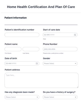 Home Health Certification And Plan Of Care Form Template Jotform