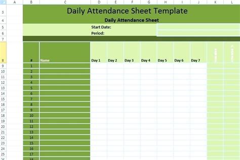 Daily Attendance Sheet Report Attendance Sheet Attendance Sheet