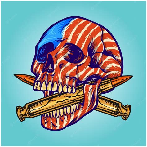 Premium Vector American Flag Skull Head With Bullet Illustration