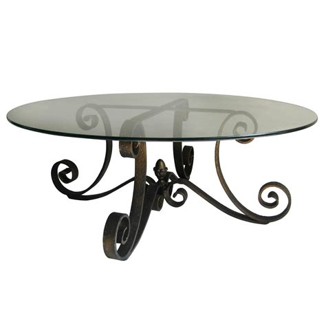 Wrought iron coffee table by inviting home inc. Mid-Century Scrolled Forged Iron Table Base with Round ...
