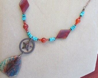 Turquoise And Carnelian Necklace Etsy