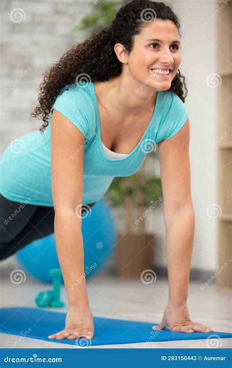 beautiful slim brunette doing push ups gym stock image image of sport outfit 283150443