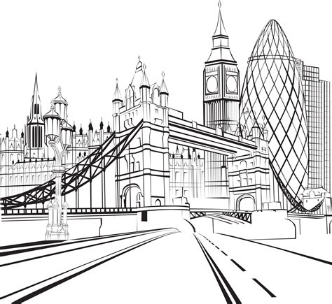 Coloriage De Londres Tower Bridge Big Ben Et La City Ville Dessin