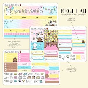 Birthday Monthly Kit Undated Hand Drawn Planner Stickers And Bullet Journal Emoti Stickers Etsy