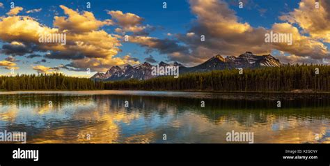 Sunset Panorama Of Herbert Lake Along The Roadside Of The Icefields