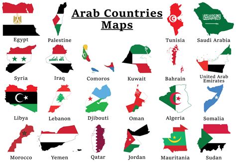 Set Of Arab Countries National Flag Maps All 22 Arab Flag Maps
