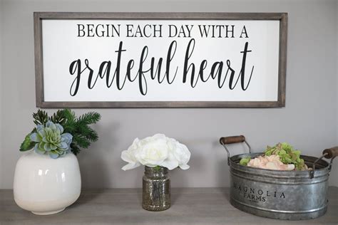 Begin Each Day With A Grateful Heart Sign Grateful Sign Etsy