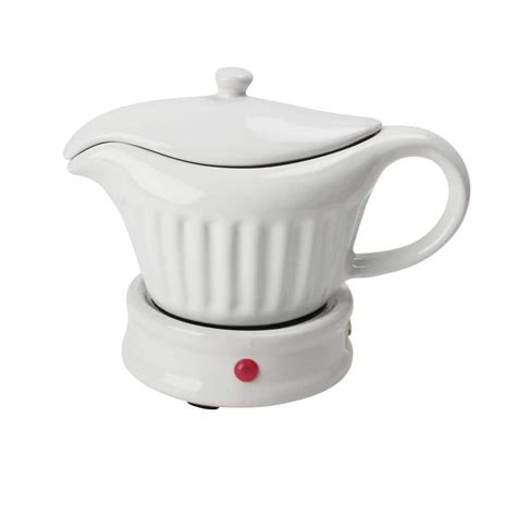 Lexi Home 14 Oz White Ceramic Electric Gravy Boat Warmer With Lid And