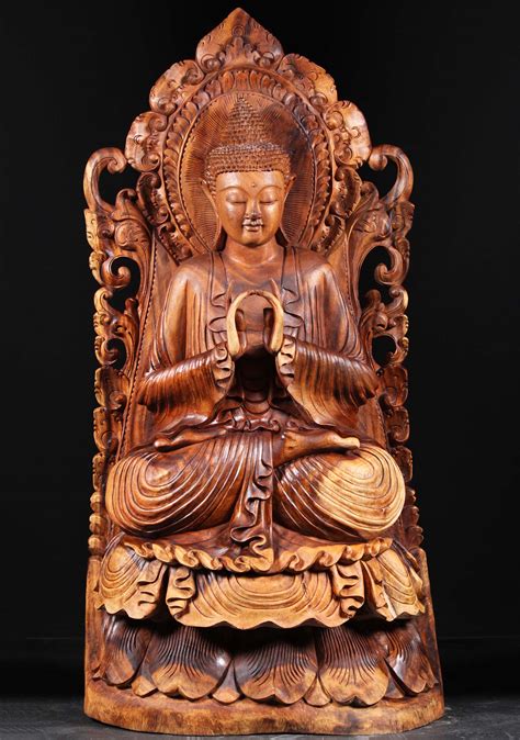 Antique & vintage buddhas statues, large wooden buddha statues. SOLD Large Wooden Buddha with Beautiful Halo 63" (#100w3 ...