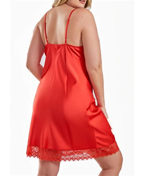 Icollection Plus Size Ultra Soft Satin And Lace Chemise Macys