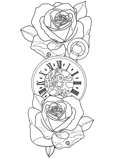Plantilla Tattoo Rosas Y Reloj Plantillas De Tatuajes Dibujos Reloj