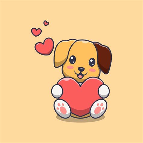 Premium Vector Cute Dog Holding Love Cartoon Illustration