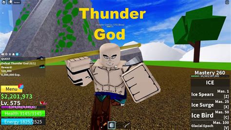 How To Defeat Thunder God Roblox Blox Fruits Upper Skylands Youtube