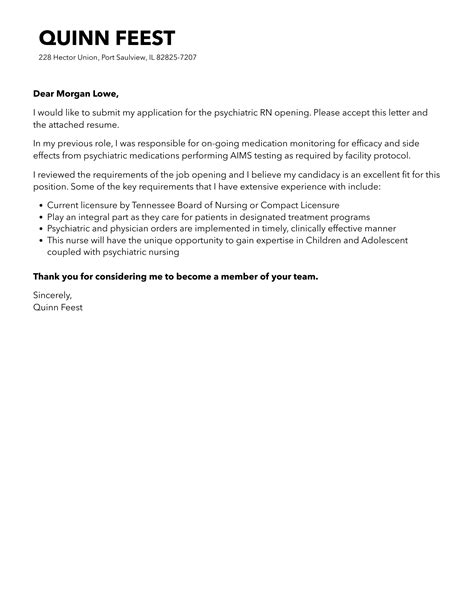 Psychiatric RN Cover Letter | Velvet Jobs