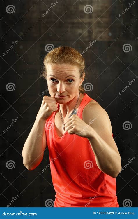 Portrait Of Young Athletic Women In Boxing Stance Stock Image Image