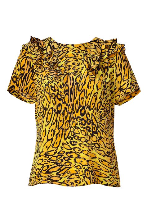 Juicy Couture Tumeric Leopard Print Silk Top in Yellow (leopard) | Lyst