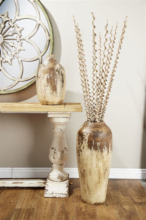 Decmode Large Beige And Brown Handmade Ceramic Floor Vase Distressed Finish 11” X 25” Walmart